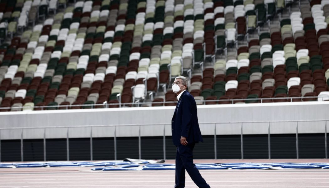 IOC President Thomas Bach Visits 2020 Olympic Stadium and Athletes Village