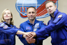 Beautiful Russian Actress Yulia Peresild, Russian Cosmonaut Anton Shkaplerov and Filmmaker Klim Shipenko Blast Off To The ISS To Shoot A Film…!