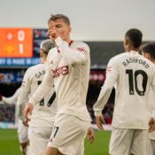PREMIER LEAGUE – 18/02/2024  (PHOTO – RASMUS HOJLUND AND MAN UNITED CELEBRATE)