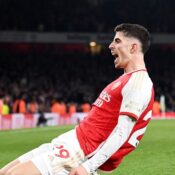 PREMIER LEAGUE – 09/03/2024  (PHOTO – KAI HAVERTZ CELEBRATES SCORING FOR ARSENAL)