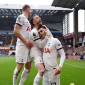 PREMIER LEAGUE – 10/03/2024 (PHOTO – BRENNAN JOHNSON AND TOTTENHAM CELEBRATE)