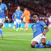 INTERNATIONAL FRIENDLY : ENGLAND VS BRAZIL – 23/03/2024  (PHOTO – ENDRICK CELEBRATES SCORING FOR BRAZIL)