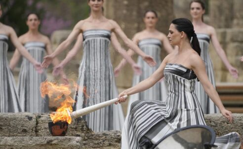 THE OLYMPIC FLAME FOR THE OLYMPIC GAMES PARIS 2024 IS LIT IN SYMBOLIC CEREMONY IN ANCIENT OLYMPIA