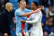 PREMIER LEAGUE:  MAN CITY VS ARSENAL – 31/03/2024 – (PHOTO – THERE WAS MORE THAN A LITTLE ARGEY-BARGEY BETWEEN HAALAND AND GABRIEL THROUGHOUT THE MATCH…!)