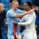 PREMIER LEAGUE : MAN CITY VS ARSENAL – 31/03/2024 – (PHOTO – THERE WAS MORE THAN A LITTLE ARGEY-BARGEY BETWEEN HAALAND AND GABRIEL THROUGHOUT THE MATCH…!)