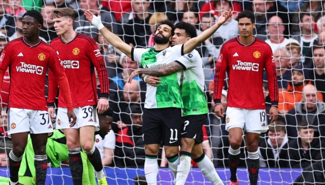 PREMIER LEAGUE – 07/04/2024  (PHOTO – MO SALAH AND LIVERPOOL CELEBRATE AFTER HE EQUALISED FROM THE PENALTY SPOT)