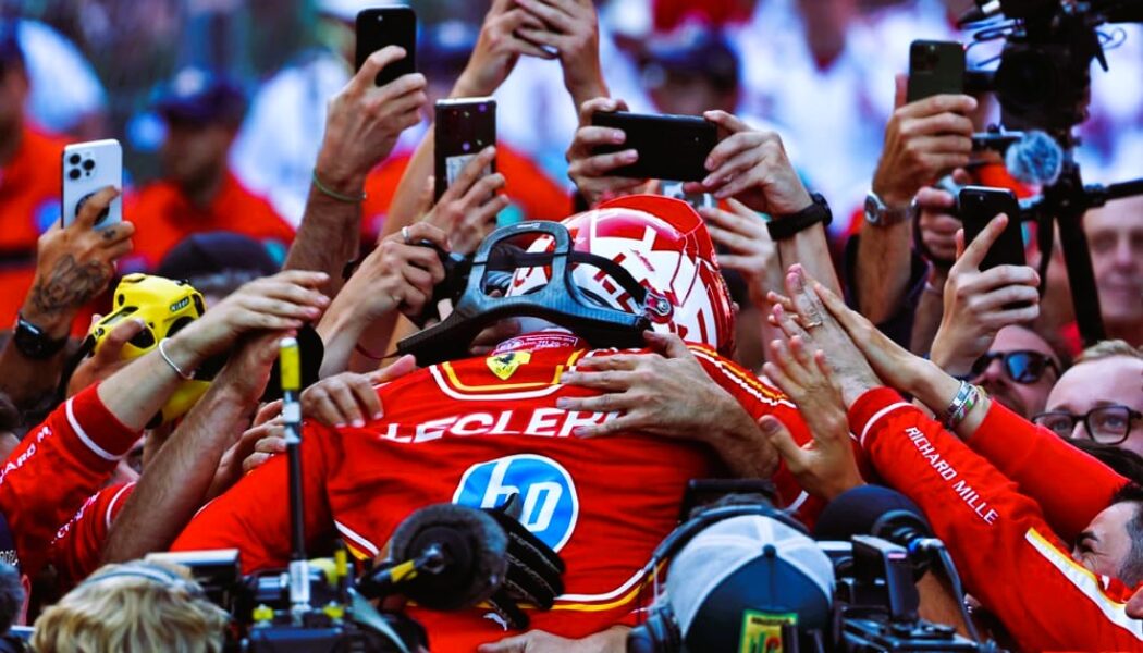 CHARLES LECLERC WINS THE MONACO GRAND PRIX 2024  (PHOTO – CHARLES LECLERC IS CONGRATULATED BY HIS TEAM)