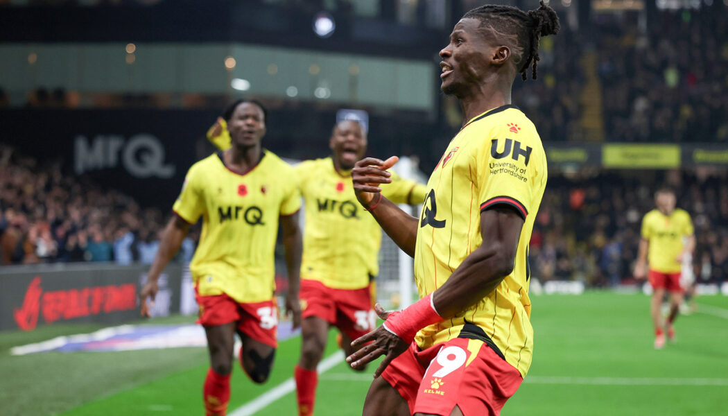 CHAMPIONSHIP : FRIDAY – 08/11/2024  (PHOTO – BAYO CELEBRATES SCORING FOR WATFORD!)