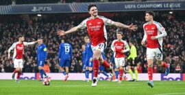 UEFA CHAMPIONS LEAGUE : WEDNESDAY – 22/01/2025  (PHOTO – DECLAN RICE CELEBRATES)