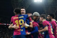 SPANISH SUPER CUP FINAL : SUNDAY – 12/01/2025  (PHOTO – LAMINE YAMAL AND BARCELONA CELEBRATE)