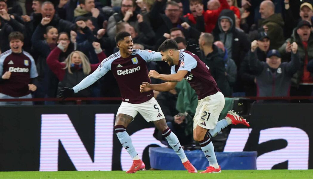 PREMIER LEAGUE :  SATURDAY – 22/02/2025  (PHOTO – RASHFORD AND ASENSIO CELEBRATE AFTER RASHFORD’S SUPERB ASSISTS)