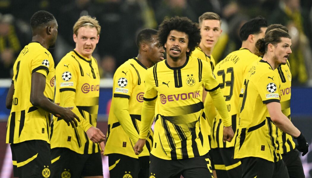 UEFA CHAMPIONS LEAGUE :  BORUSSIA DORTMUND VS LILLE – 04/03/2025  (PHOTO – KARIM ADEYEMI CELEBRATES WITH HIS TEAM-MATES)