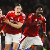 FA CUP QUARTER-FINAL : BRIGHTON AND HOVE ALBION VS NOTTINGHAM FOREST – 29/03/2025 ( PHOTO : NOTTINGHAM FOREST CELEBRATE AFTER PENALTY SHOOT-OUT )