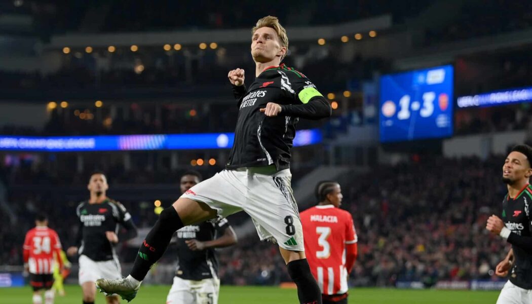 UEFA CHAMPIONS LEAGUE :  PSV EINDHOVEN VS ARSENAL – 04/03/2025  (PHOTO – MARTIN ODEGAARD CELEBRATES)