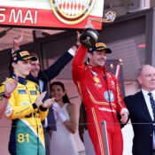 CHARLES LECLERC WINS THE MONACO GRAND PRIX 2024  (PHOTO – PRINCE ALBERT & CHARLES LECLERC CELEBRATE WITH PODIUM)