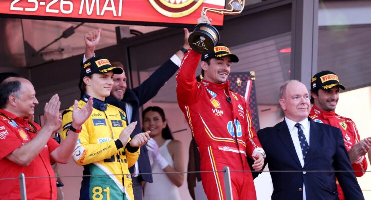 Charles Leclerc Wins The Monaco Grand Prix 2024  (Photo – Prince Albert & Charles Leclerc Celebrate With Podium)