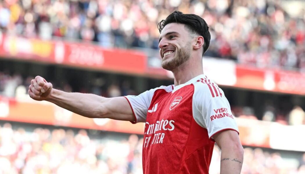 PREMIER LEAGUE : SUNDAY – 18/05/2025  (PHOTO – DECLAN RICE CELEBRATES)