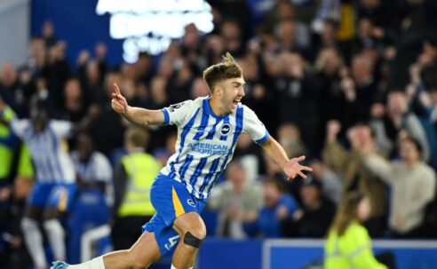 PREMIER LEAGUE : BRIGHTON AND HOVE ALBION VS LIVERPOOL – 19/05/2025   (PHOTO – JACK HINSHELWOOD CELEBRATES)