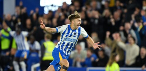 PREMIER LEAGUE : BRIGHTON AND HOVE ALBION VS LIVERPOOL – 19/05/2025   (PHOTO – JACK HINSHELWOOD CELEBRATES)