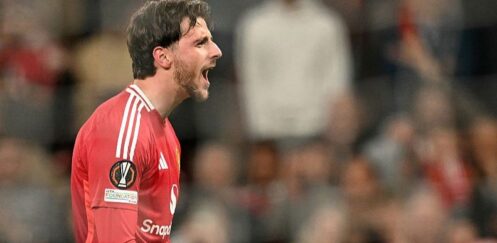UEFA EUROPA LEAGUE SEMI-FINAL : MANCHESTER UNITED VS ATHLETIC BILBAO – 08/05/2025  (PHOTO – MASON MOUNT CELEBRATES)