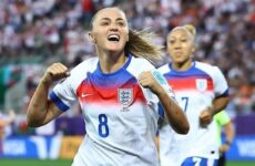 UEFA WOMEN’S EUROS – ENGLAND VS WALES – 13/07/2025  (PHOTO – GEORGIA STANWAY AND LAUREN JAMES CELEBRATE)