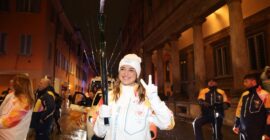 OLYMPIC TORCH RELAY HIGHLIGHTS!  (PHOTO – ESTER BALASSINI CARRIES THE TORCH)