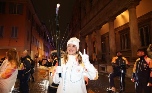 OLYMPIC TORCH RELAY HIGHLIGHTS!  (PHOTO – ESTER BALASSINI CARRIES THE TORCH)