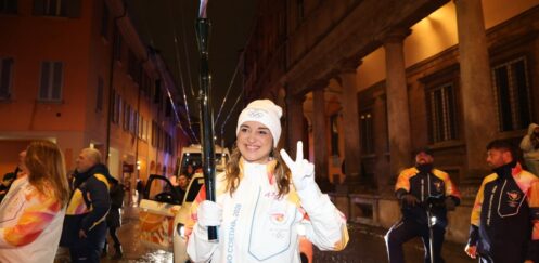 OLYMPIC TORCH RELAY HIGHLIGHTS!  (PHOTO – ESTER BALASSINI CARRIES THE TORCH)