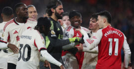 PREMIER LEAGUE :  ARSENAL VS LIVERPOOL – 08/01/2026  (PHOTO – THINGS GOT A LITTLE FEISTY AT THE END OF THE MATCH!)