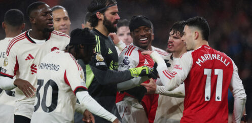 PREMIER LEAGUE :  ARSENAL VS LIVERPOOL – 08/01/2026  (PHOTO – THINGS GOT A LITTLE FEISTY AT THE END OF THE MATCH!)