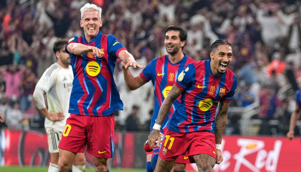 SPANISH SUPER CUP FINAL :  BARCELONA VS REAL MADRID – 11/01/2026 – (PHOTO – RAPHINHA AND BARCELONA CELEBRATE)