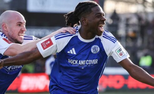 FA CUP :  MACCLESFIELD VS CRYSTAL PALACE – 10/01/2026 (PHOTO ISAAC BUCKLEY-RICKETTS CELEBRATES)