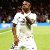 CHAMPIONS LEAGUE KNOCKOUT PLAY-OFFS :  WEDNESDAY – 25/02/2026 (PHOTO – VINICIUS JUNIOR ‘DOES A LITTLE DANCE’ TO CELEBRATE SCORING WINNER FOR REAL MADRID!)
