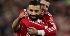 CHAMPIONS LEAGUE :  18/03/2026  (PHOTO – MO SALAH CELEBRATES SCORING HIS 50TH CHAMPIONS LEAGUE GOAL!)