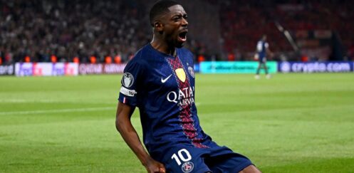 CHAMPIONS LEAGUE SEMI-FINAL :  PARIS SAINT GERMAIN VS BAYERN MUNICH – 28/04/2026  (PHOTO – OUSMANE DEMBELE CELEBRATES SCORING A BRACE)