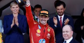 Charles Leclerc Wins The Monaco Grand Prix 2024  (Photo – Charles Leclerc Celebrates On The Podium With Princess Charlene and Prince Albert)