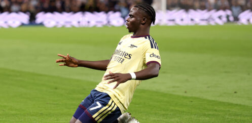 PREMIER LEAGUE : ASTON VILLA VS ARSENAL – 31/08/2026  (PHOTO – BUKAYO SAKA CELEBRATES)