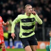 Manchester City vs Bayern Munich Highlights – 19/04/2023   (Picture – Erling Haaland Shushing The Feisty Crowd, After Scoring..)