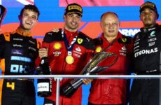 CARLOS SAINZ WINS THE SINGAPORE GRAND PRIX 2023  (ON THE PODIUM WITH LANDO NORRIS, LEWIS HAMILTON AND FRED VASSEUR)