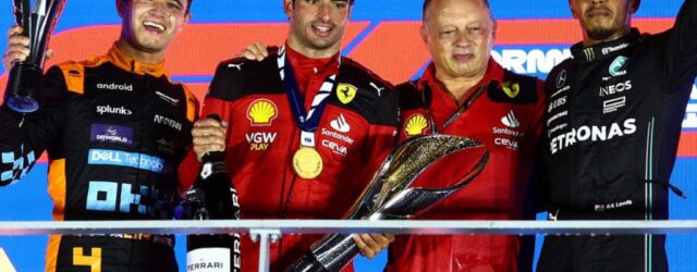 CARLOS SAINZ WINS THE SINGAPORE GRAND PRIX 2023  (ON THE PODIUM WITH LANDO NORRIS, LEWIS HAMILTON AND FRED VASSEUR)