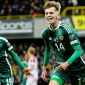 EUROPEAN QUALIFIERS 2024 – 20/11/2023 (PHOTO – NORTHERN IRELAND’S ISAAC PRICE CELEBRATES)