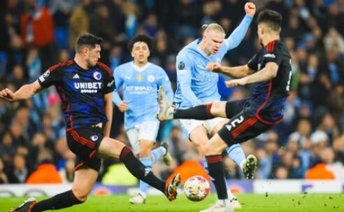 CHAMPIONS LEAGUE – 06/03/2024  (PHOTO – ERLING HAALAND SCORES FOR MAN CITY VS COPENHAGEN)