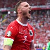 EUROS 2024 – 21/06/2024  (PHOTO – AUSTRIA’S MARCO ARNAUTOVIC CELEBRATES)