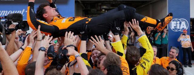 HIGHLIGHTS OF THE MIAMI GRAND PRIX 2024  (PHOTO – LANDO NORRIS IS CONGRATULATED BY HIS TEAM!)