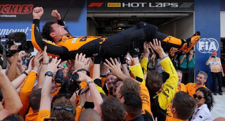 HIGHLIGHTS OF THE MIAMI GRAND PRIX 2024  (PHOTO – LANDO NORRIS IS CONGRATULATED BY HIS TEAM!)