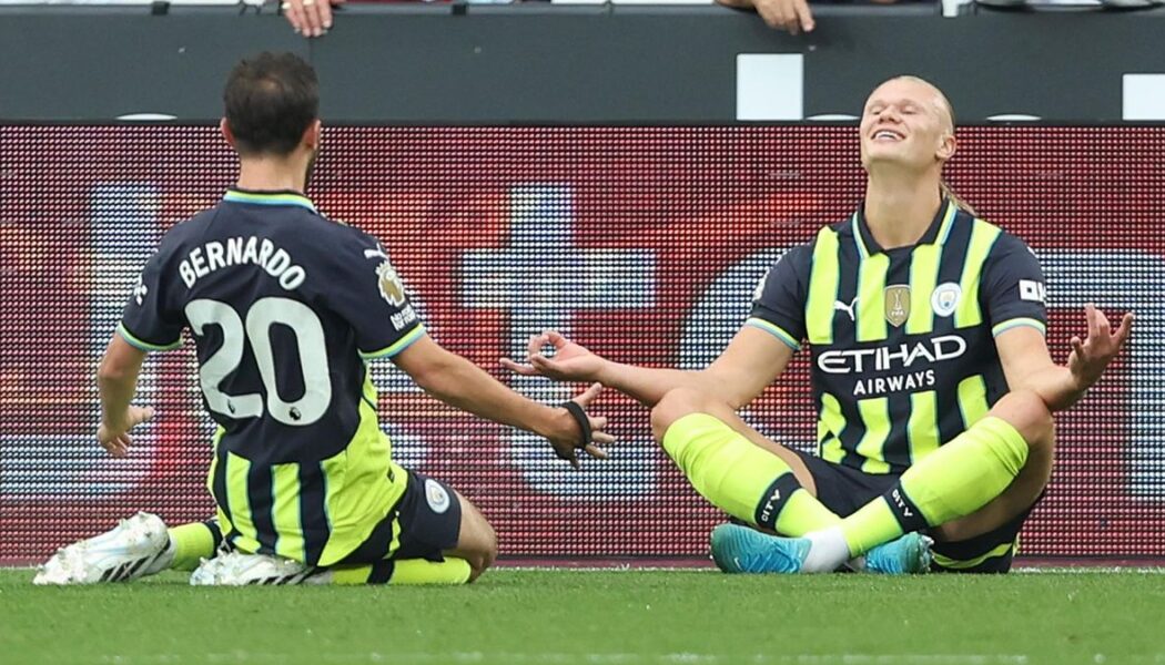 PREMIER LEAGUE : SATURDAY – 31/08/2024 – (PHOTO – ERLING HAALAND CELEBRATES SCORING A HAT-TRICK!)