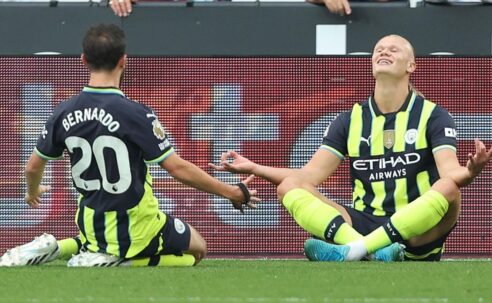 PREMIER LEAGUE : SATURDAY – 31/08/2024 – (PHOTO – ERLING HAALAND CELEBRATES SCORING A HAT-TRICK!)