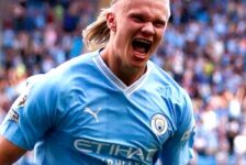 PREMIER LEAGUE 2023:  MANCHESTER CITY VS FULHAM – 02/09/2023 (PHOTO – ERLING HAALAND CELEBRATES HIS HAT-TRICK)