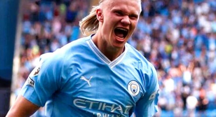 PREMIER LEAGUE 2023:  MANCHESTER CITY VS FULHAM – 02/09/2023 (PHOTO – ERLING HAALAND CELEBRATES HIS HAT-TRICK)