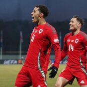 UEFA NATIONS LEAGUE : ICELAND VS WALES – 11/10/2024   (PHOTO – WALES’S BRENNAN JOHNSON CELEBRATES)